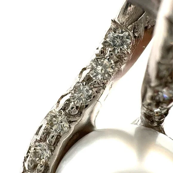 Estate 14k White Gold 10mm Pearl Pave Diamond Accented Statement Pendant